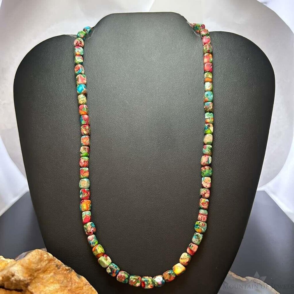 Sterling Silver 6mm Cube Dahlia Composite Beads 20" Necklace For Women